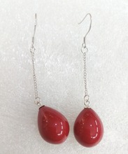 Classic Natural South Sea Shell Pearl 12x16mm Red WaterDrop beads silver chain dangle hook Earrings Jewelry Woman 2024 - buy cheap