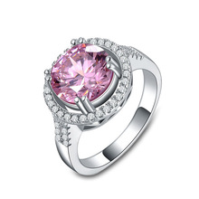 Европейский Мода Bijoux серебряные кольца для женщин розовое кольцо с кристаллом Свадебные и обручение Jewelry Bague Femme 2024 - купить недорого