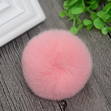 8 cm Natureza Genuine Rex Rabbit Fur Bola Pom Pom Chapéu Skullies Gorros de Inverno Tampão Feito Malha Pompons Fofo DIY TKF001-pink 2024 - compre barato