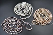wholesale 3 Qty long 60" white pink purple 6-7mm genuine pearl necklace 2024 - buy cheap