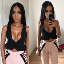 2018 Hot Sale Sexy Strapless Ruffles Bandage Tops Short Deep V Neck Vestidos Celebrity Party Club Tight Solid Sleeveless Tops HL 2024 - buy cheap