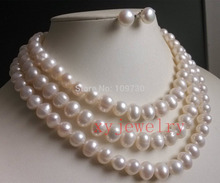 Collar de perlas redondas de 9-10mm, conjunto de pendientes y pendientes de 48" 2024 - compra barato
