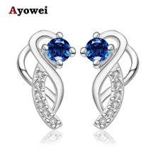 Ayowei изысканный подарок синий кристалл кубический цирконий серебряные серьги-гвоздики для девочек ювелирные изделия JE1134A 2024 - купить недорого