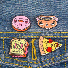 Cartoon Food Enamel pin Pizza Hot Dog Sandwich Toast Donut brooch Bag Clothes accessories Badge Jewelry Gift for Kids Friends 2024 - buy cheap