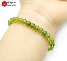 Qingmos 6mm Round Peridot Bracelet for Women with Green Natural Peridot Stone Bracelet Fine Jewelry 7.5" bra459 Free Shipping 2024 - buy cheap