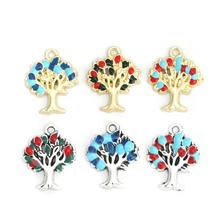 DoreenBeads Fashion Zinc Based Alloy Pendant Charms Light Golden Blue Tree of Life Enamel DIY Findings 22mm x 17mm, 10 PCs 2024 - buy cheap