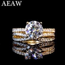 14K Yellow Gold Ring Set Round Brilliant Cut DF 3ctw 8mm Moissanite Engagement Ring & Wedding Band For Women 2024 - buy cheap