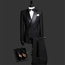 2020 New Design Black 2 Piece Slim Fit Double Breasted Mens Blazer Wedding Suits Groom Tuxedos For Men (Jacket+Pants+Tie) 138 2024 - buy cheap