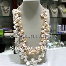 Charms Big Size Keshi Reborn Pearls Necklace Handmade 2 Rows White&Pink Irregular Pearl Fancy Necklace FP040 2024 - buy cheap