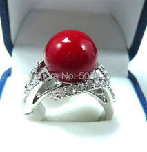 Xfs2014рия 1> прекрасные женские кольца с красными коралловыми бусинами 2024 - купить недорого