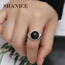 SHANICE 925 Sterling Silver Open Ring For Women Big Smooth Wide Face Rings for WomenWith Black Stone Punk Style Bijoux Femme 2024 - buy cheap