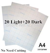 40 pcs=20 Light+20 Dark Laser Heat Transfer A4 Size Paper Thermal Fabrics Transfer Paper Printing With Heat Press For tshirt 2024 - buy cheap