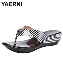 Yaerni-sandálias femininas plataforma, chinelos de couro genuíno, antiderrapantes, moda praia, verão 2019 2024 - compre barato