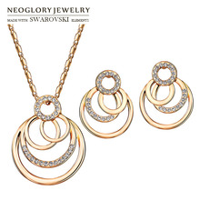 Комплект ювелирных изделий Neoglory Австрия Стразы, модный геометрический круглый металлический розовый золотой цвет для ожерелья и серег, романтичная Распродажа для женщин 2024 - купить недорого