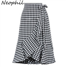 Neophil 2022 Summer Plaid Pattern England Style Mermaid Midi Women Skirt Sashes Vintage Ladies Office Wear Work Jupe Femme S1530 2024 - buy cheap
