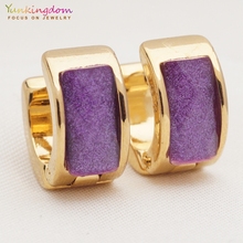 Yunkingdom elegant earrings stainless steel purple rhinestone hoop earrings for women lady fashion jewelry UE0344 2024 - buy cheap