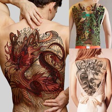 Adesivos de tatuagem super grandes com costas, tatuagem no peito, peixe, lobo, tigre, buda, à prova d'água, tatuagem temporária, fresco, masculino e feminino 2024 - compre barato
