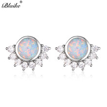 Blaike Round White Blue Fire Opal Earrings For Women 925 Sterling Silver Female Rose Red Zircon Animal Claws Paw Stud Earrings 2024 - buy cheap