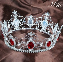 Corona de princesa Queen de 3,5 ", Tiara de cristal rojo, diadema redonda con círculo completo, diamantes de imitación claros, trajes de boda para desfile de novia 2024 - compra barato