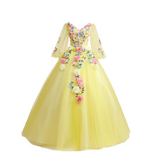 Trajes De Quinceaneras 2022 New Yellow V Neck Long Sleeve Quinceanera Dresses Lace Flower Plus Size Custom Made Prom Gown L 2024 - compre barato