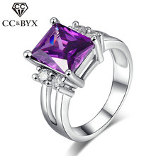 Top Quality Purple Color CZ Rings for Women Square Elegant Female Party Ring with Austrian Crystal Fashion Jewelry CC202 2024 - buy cheap