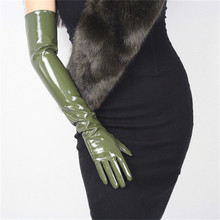 60cm Patent Leather Long Gloves Extra Long Over Elbow PU Emulation Leather Bright Leather Mirror Dark Green Army Green WPU49-60 2024 - buy cheap