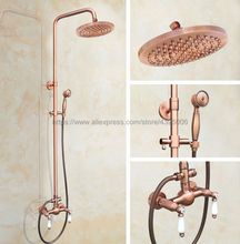 Antique Red Copper Bathroom Shower Faucet Set Double Handle 8" Rainfall Shower System with Handshower Brg583 2024 - buy cheap