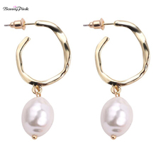 Banny Pink Wedding White Pearl Stud Earrings For Women Chic Geometric Round Circle Pendant Post Earrings Long Statement Earrings 2024 - buy cheap