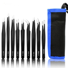 9Pcs Precision ESD Anti-Static Stainless Steel Tweezers And Canvas Bag Set for CellPhone PC Watches Jewelry Repair 2024 - buy cheap