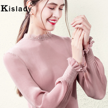 Kislady 2020 Spring Summer Vintage Elegant Stand Chiffon Blouses Sexy Transparent Mesh Top Lace Lantern Sleeve Women Shirts 2024 - buy cheap