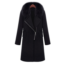 Zadorin casaco de lã feminino, casaco preto de lã com zíper manga longa gola de pele falsa 2024 - compre barato