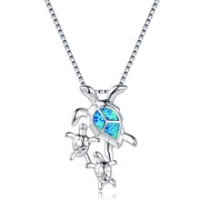 Fashion 925 Sterling Silver Family Mom Baby Turtle Pendant Necklaces For Women Men Blue White Fire Opal Necklace Wedding Jewelry 2024 - buy cheap