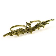 Anel vintage de ouro e prata, tamanho ajustável, formato de morcego, dois dedos, para mulheres, joias de animais, anel steampunk feminino 2024 - compre barato