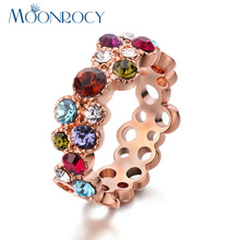 MOONROCY Free shipping  Zirconia fashion Jewelry Wholesale rose gold Color Crystal Rings Wedding For women gift 2024 - buy cheap