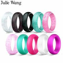 Julie Wang 1Set(7PCS) 5.7mm Width Simple Silicone Colorful Ring Wear For Fashion Party Women Wedding Gift Cocktail Sequins Rings 2024 - buy cheap