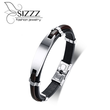 Sizzz pulseiras e braceletes de couro masculinos, braceletes dobráveis de aço inoxidável com novo, 2018 2024 - compre barato