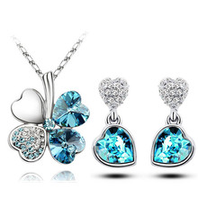 heart Crystal Clover 4 four Leaf leaves heart Necklace Earrings fashion jewelry set charm office lady lover girl birthday gifts 2024 - buy cheap