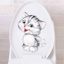 Очень милая наклейка на стену в виде мультяшного котенка для ванной, унитаза, в гостиную, украшение дома, арт-наклейки, постер, обои наклейка, наклейки 2024 - купить недорого