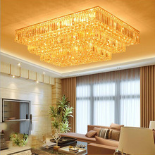 Роскошный 2/3 слоя Золотой K9 кристалл свет LED 5 Вт Дистанционное управление прямоугольный потолочный светильник для гостиной зала отеля украшения 2024 - купить недорого