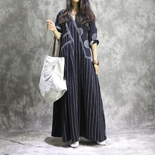 Vestido feminino estampado plus size, vestido retrô folgado estampado de linho e algodão, moda outono 2024 - compre barato