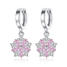 New 925 Sterling Silver Original Women Earrings Pink Flower Round Pendant Zircon Drop Earrings Wedding Party Jewelry Wholesale 2024 - buy cheap