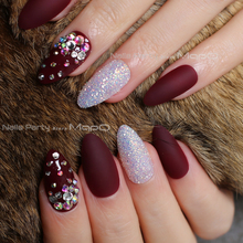 Stiletto Matte Burgundy glitter false nails crystal full sets fake nails Artistic shape diamonds spread out red press on nails 2024 - buy cheap