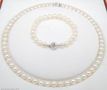 Natural Freshwater Pearls 7-8MM AAA white pearl bracelet necklace jewelry sets 925s 2024 - buy cheap