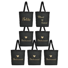 personalize black wedding day bride bridesmaid canvas Tote Bags bridal shower thank you hen weekend party company gift bags 2024 - buy cheap