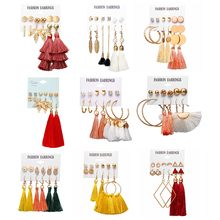 9 Design Fashion Long Tassel Stud Earrings Set For Women Girl 2019 Bohemian Geometric Earring Christmas Brincos Female Jewelry 2024 - buy cheap