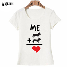 Camiseta divertida de dos Dachshunds es igual a corazón impreso, Tops informales, camisetas de manga corta de animales bonitos, novedad de 2019 2024 - compra barato