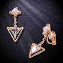 Elegant Cubic Zirconia Triangle Clip on Earrings Geometric No Pierced Gold Clip Earrings for Girls Fashion Jewelry ersh78 2024 - buy cheap