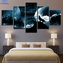 Cuadro Completo/redondo Luna bordada de diamantes bosque nocturno Lobo imagen mosaico de diamantes 5 unids/set 5d diy diamante pintura punto de cruz 2024 - compra barato