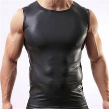 M L XL Faux Leather Solid Male Tank Tops Underwear Slim Wear Color Black Tank Tops Men Sexy Vest 2024 - buy cheap