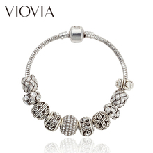 VIOVIA Fine Beads Jewelry Silver Color Charm Flower Bead Bracelet for Women Original DIY Bracelet& Bangles B15371 2024 - buy cheap